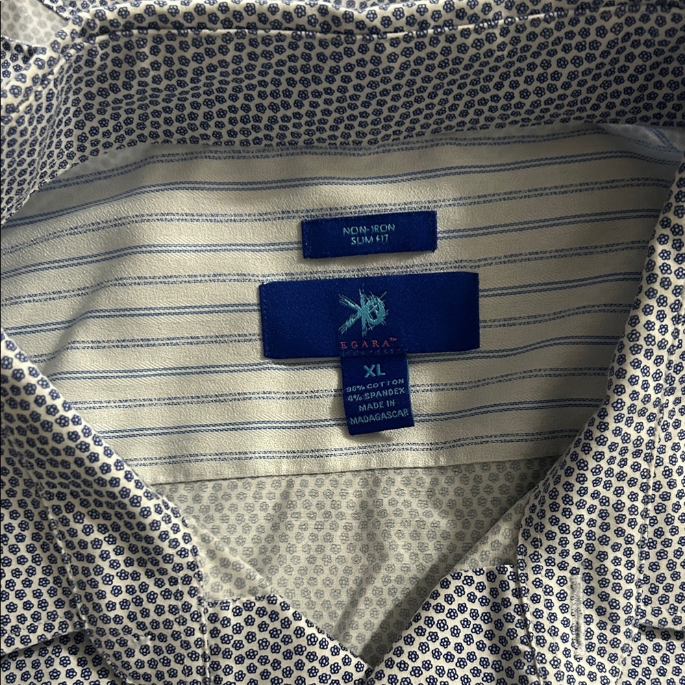 Egara White and Blue Geometric Men's Shirt